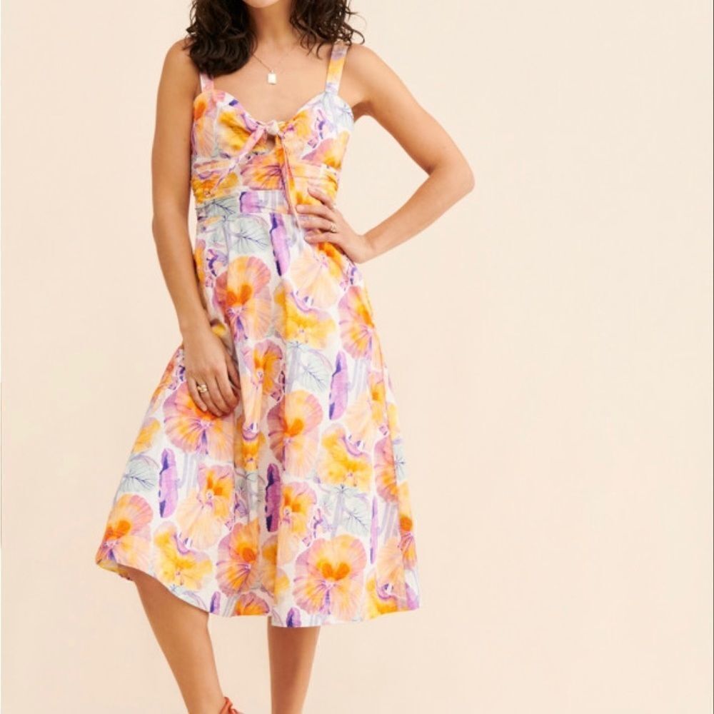 Anthropologie Yellow & Purple Floral Midi Dress